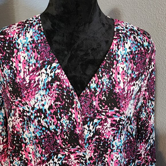 Attention Womens Blouse XL Multicolor Abstract Print Long Sleeve Top indie Y2K - Picture 2 of 7
